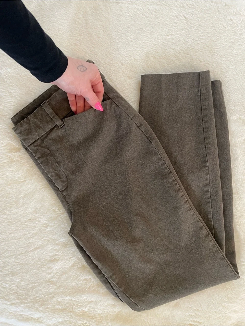 Old Navy Pixie Skinny Trouser Slim Straight Ankle Brown Office Work Mid Rise - Picture 15 of 15